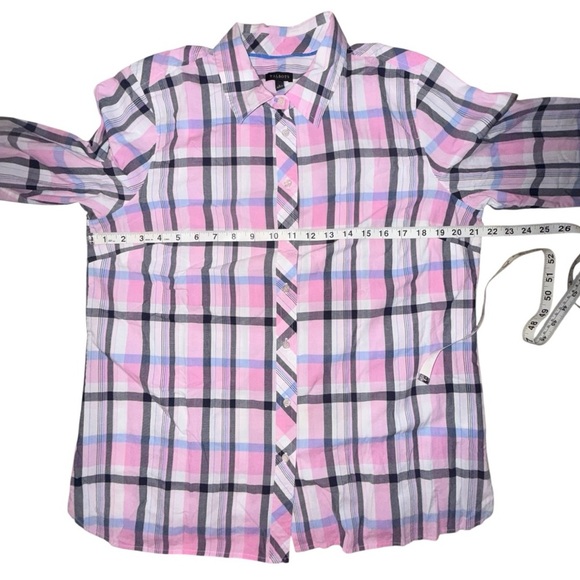 TALBOTS CLASSIC COTTON SHIRT - SERENITY GREY PLAID / PINK Women’s Large - Picture 13 of 13